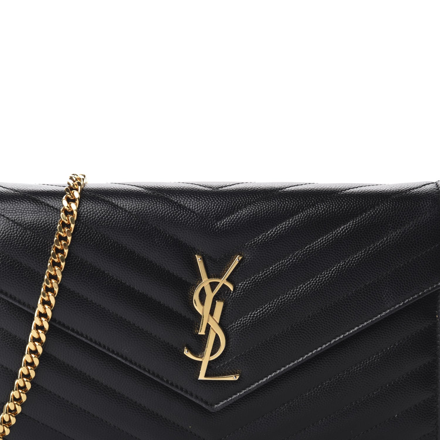 Saint Laurent Grain De Poudre Matelasse Chevron Monogram Chain Wallet Black 12 of 12