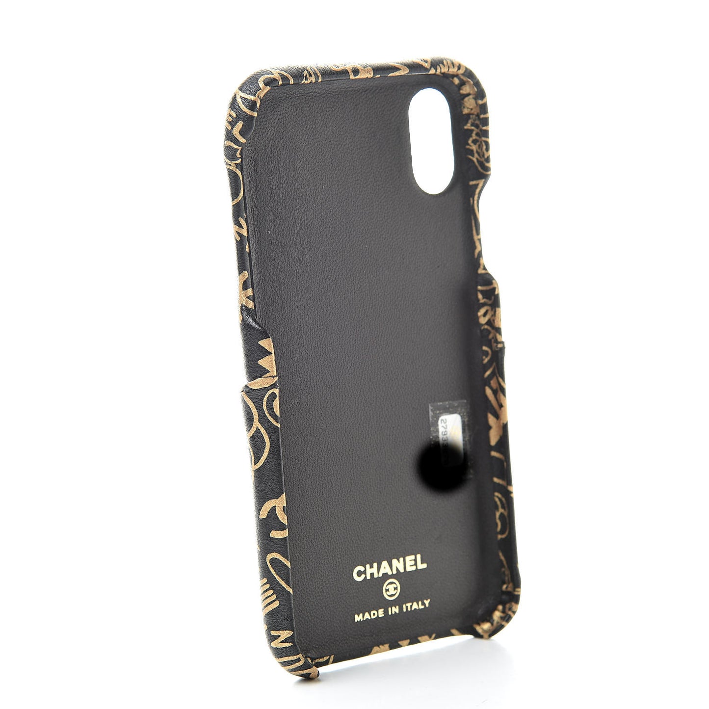 Lambskin Quilted iPhone X Coco Tech Egyptian Graffiti Case Black Gold