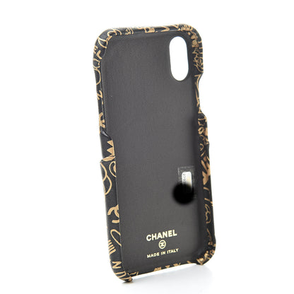Chanel Lambskin Quilted iPhone X Coco Tech Egyptian Graffiti Case Black Gold 3 of 7
