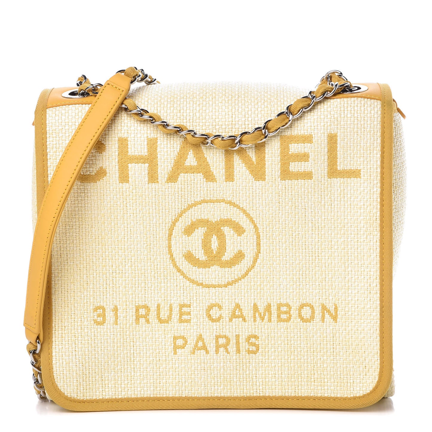Woven Straw Raffia Small Deauville Messenger Yellow