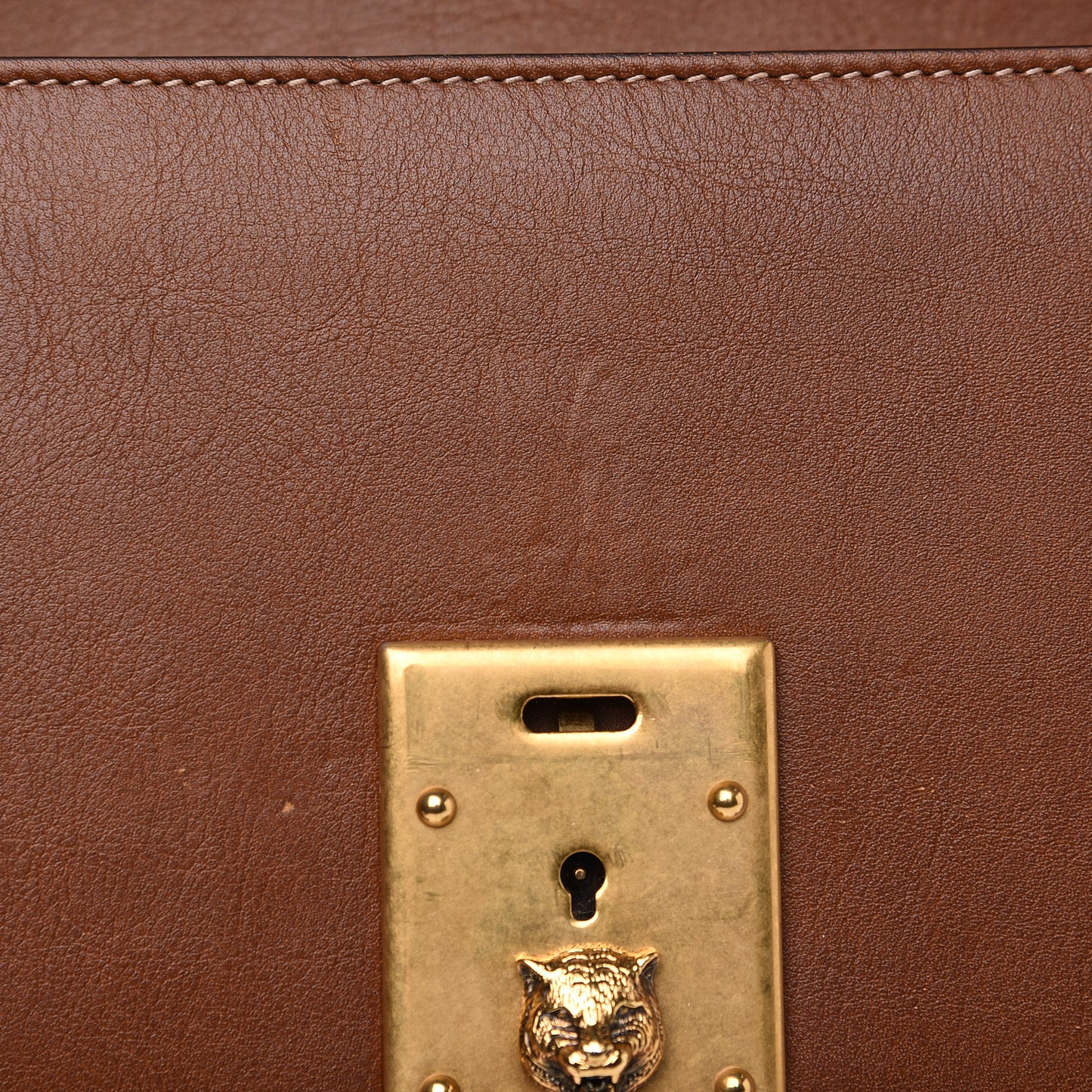 Calfskin Medium Cat Lock Top Handle Bag Brown