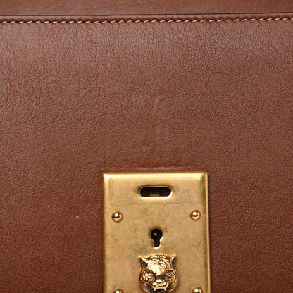 Gucci Calfskin Medium Cat Lock Top Handle Bag Brown 14 of 17