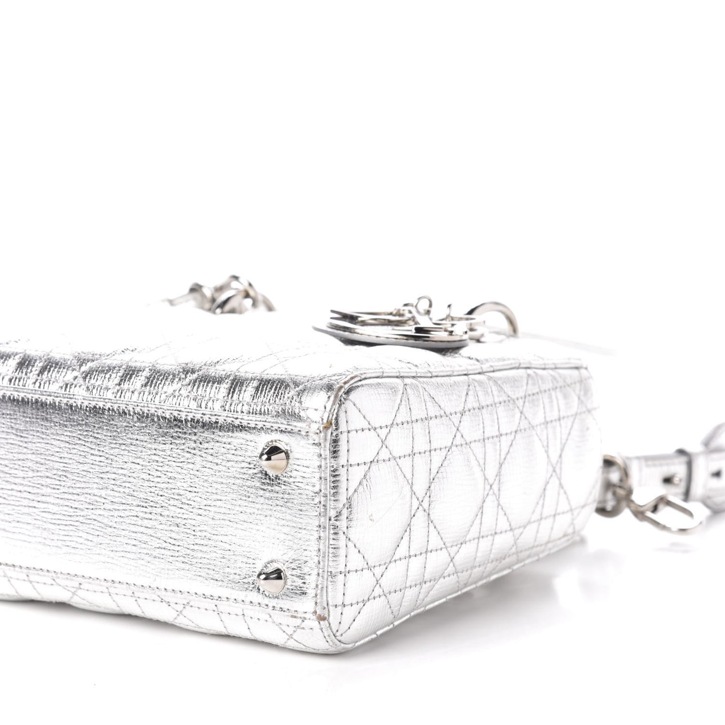 Metallic Grained Calfskin Cannage Small Lucky Badges My Lady Dior Silver