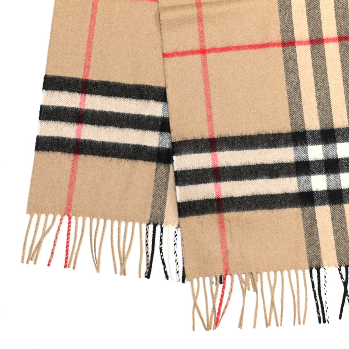 Cashmere Giant Check Fringe Scarf Archive Beige