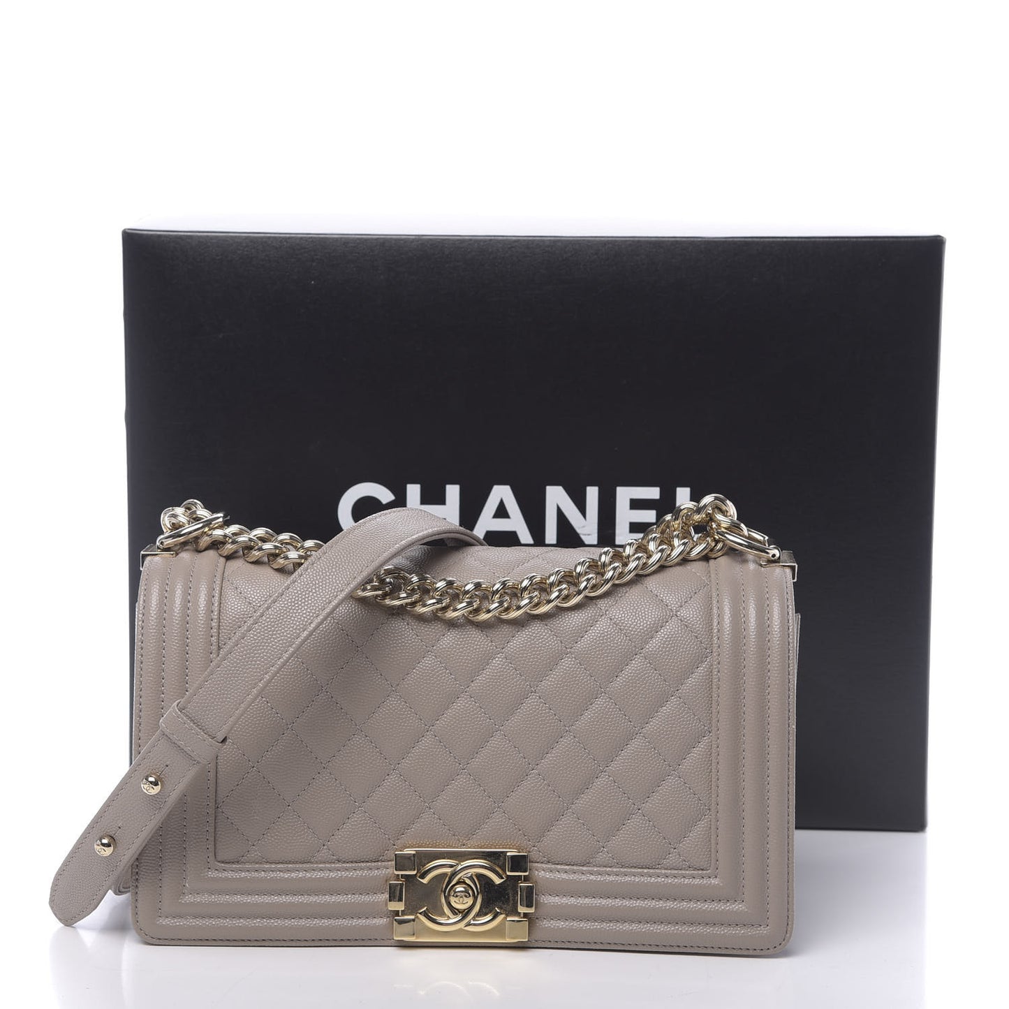 Caviar Quilted Medium Boy Flap Dark Beige