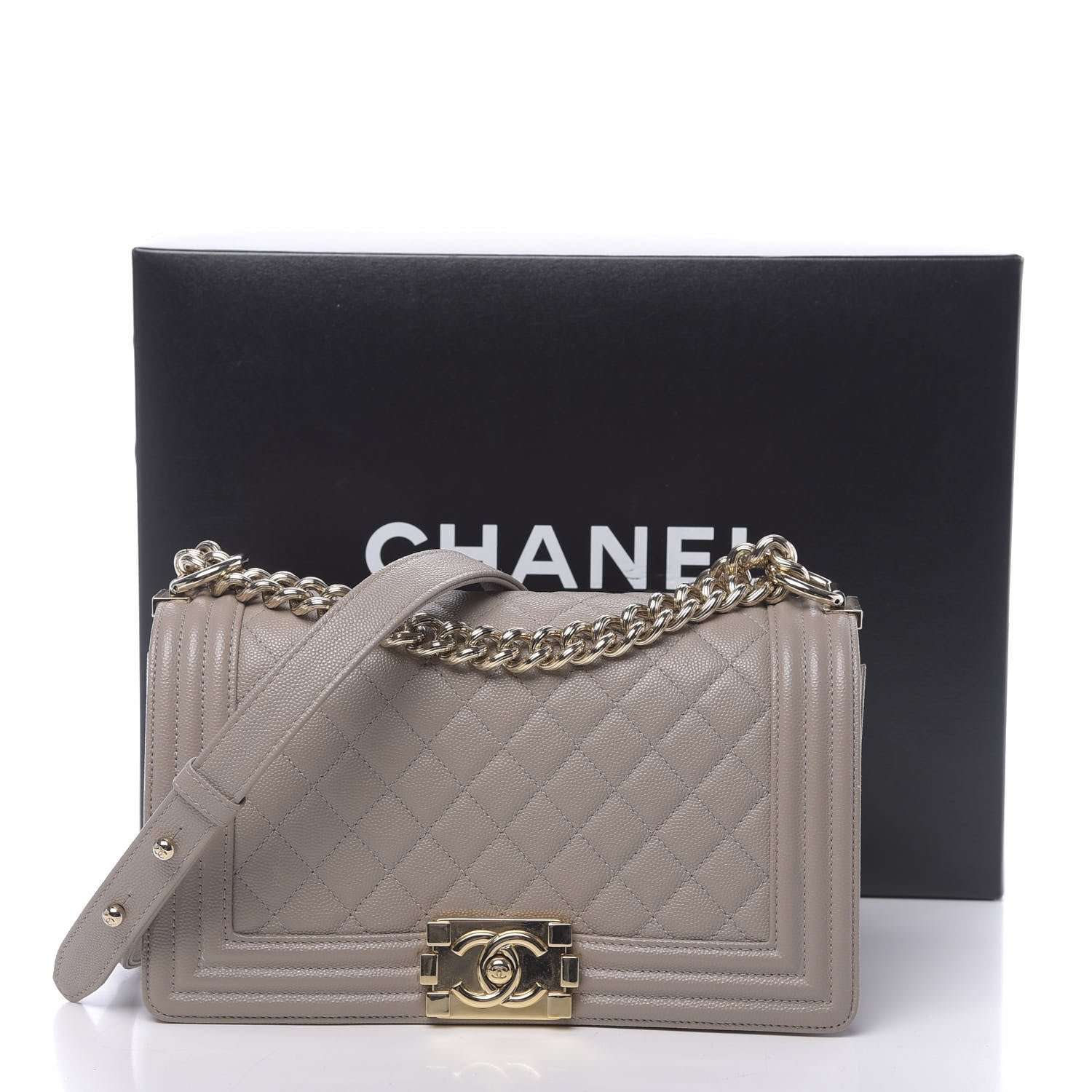 Chanel Caviar Quilted Medium Boy Flap Dark Beige 14 of 14
