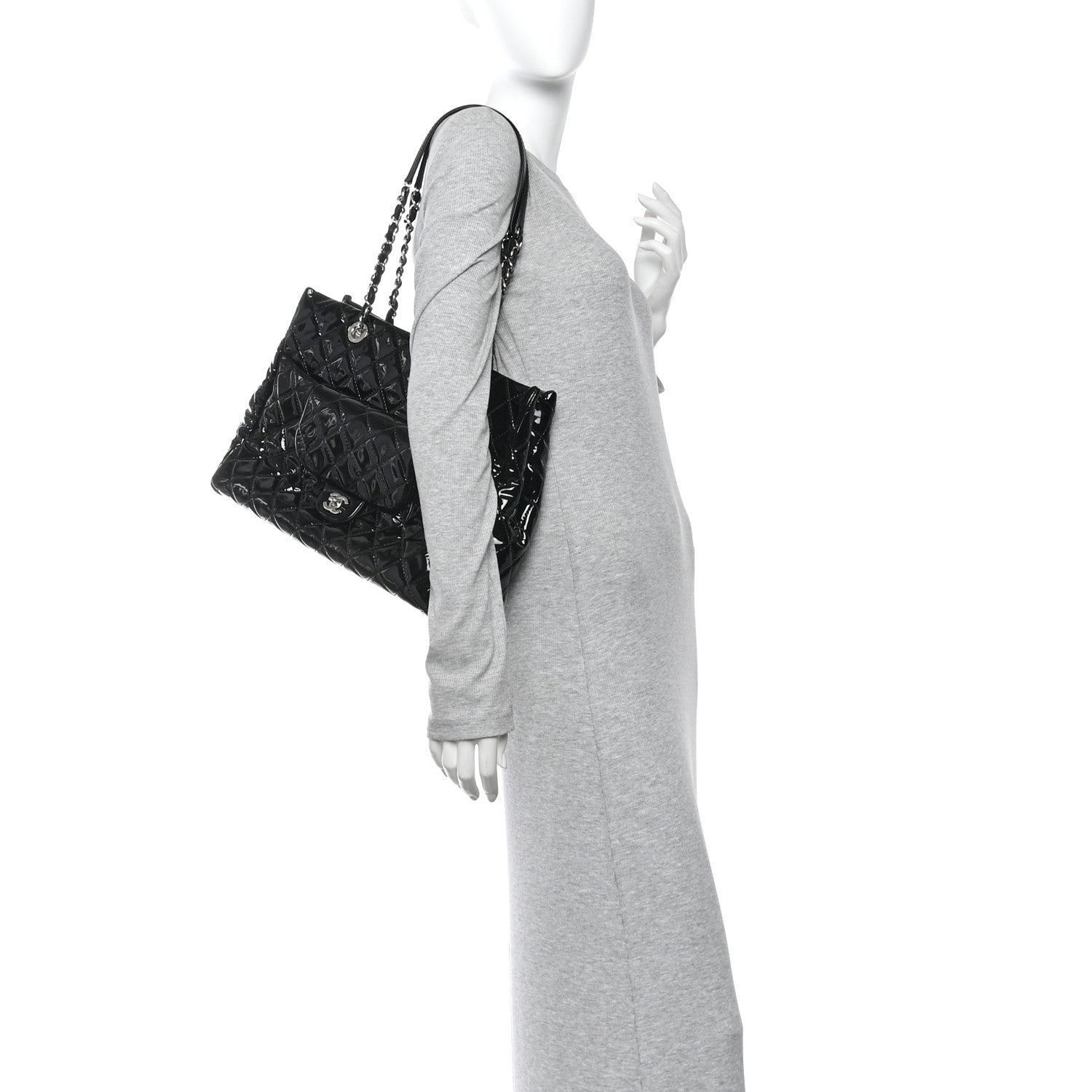 Chanel Patent Quilted Large Coco Shine Shopping Tote Black 2 of 11
