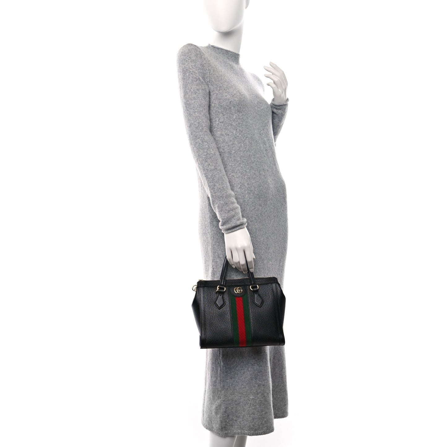 Textured Calfskin Web Small Ophidia Tote Bag Black