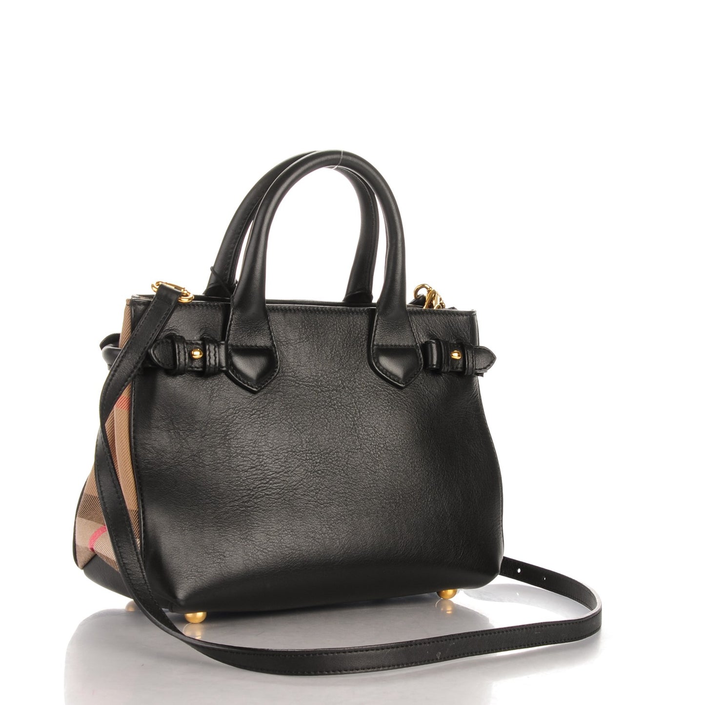 Calfskin House Check Small Banner Tote Black