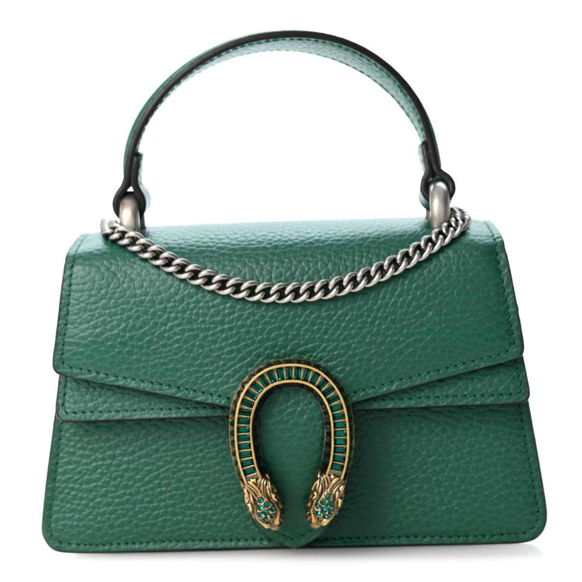 Dollar Calfskin Crystal Mini Dionysus Top Handle Bag Emerald