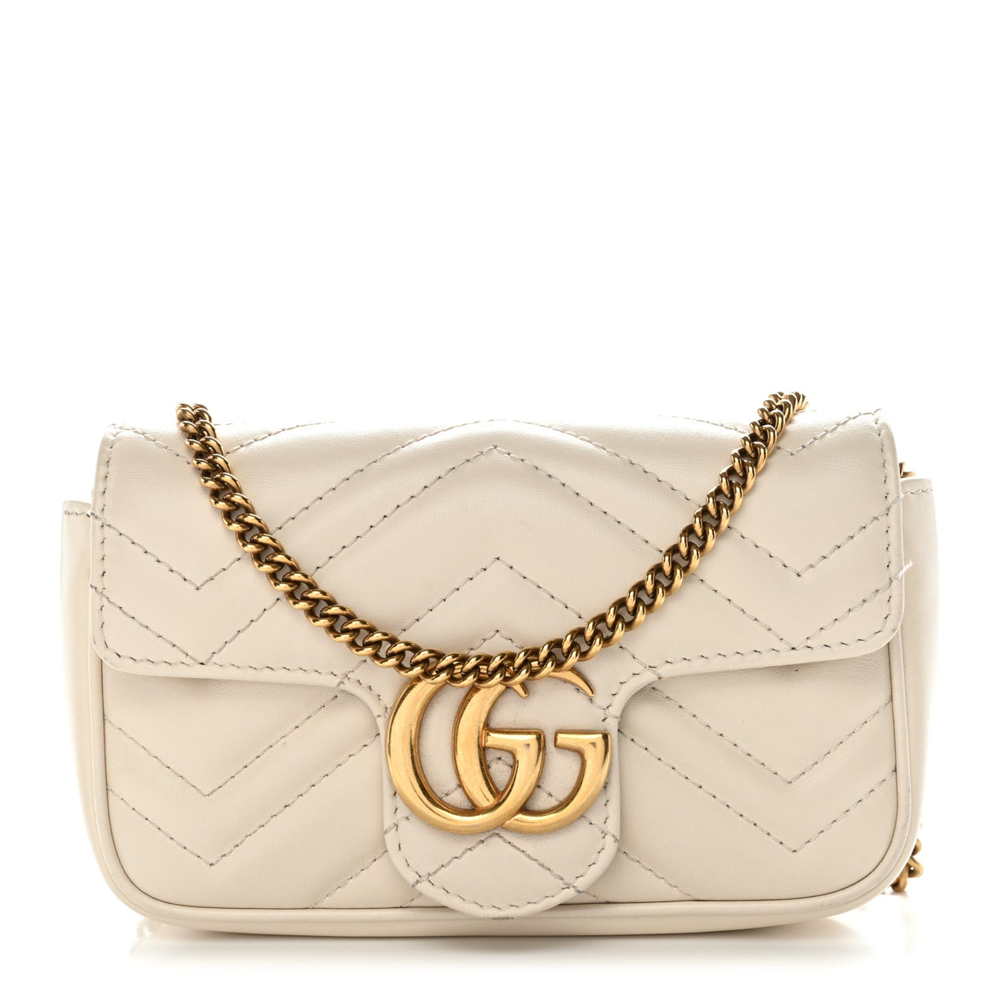 Calfskin Matelasse Super Mini GG Marmont Shoulder Bag White