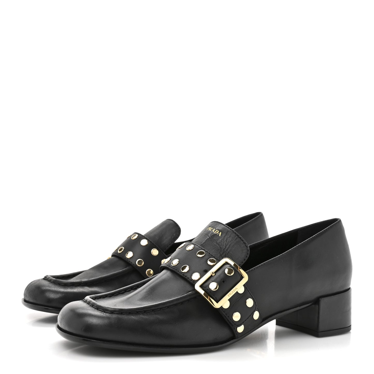 Calfskin Modellerie Stud Loafers 39.5 Black