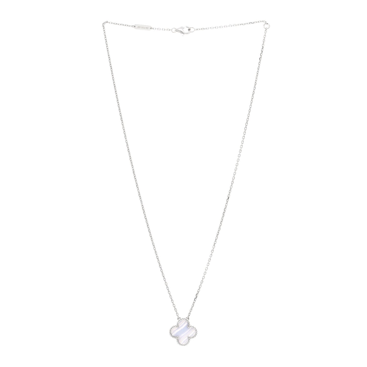 Van Cleef & Arpels 18k White Gold Chalcedony Vintage Alhambra Pendant Necklace 3 of 5