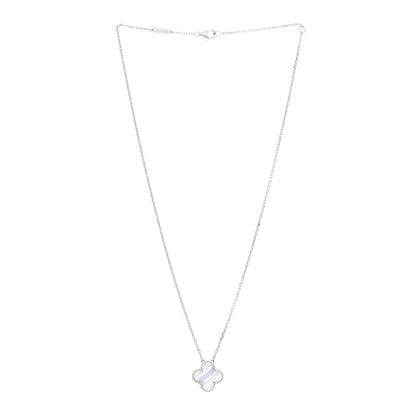 Van Cleef & Arpels 18k White Gold Chalcedony Vintage Alhambra Pendant Necklace 3 of 5
