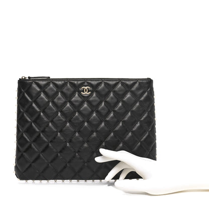 Chanel Calfskin Quilted Pearl Medium Cosmetic Case Black 2 of 9