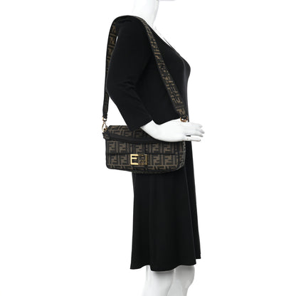 Fendi Fabric Jacquard FF 1974 Medium Baguette Tobacco Moro Black 2 of 11