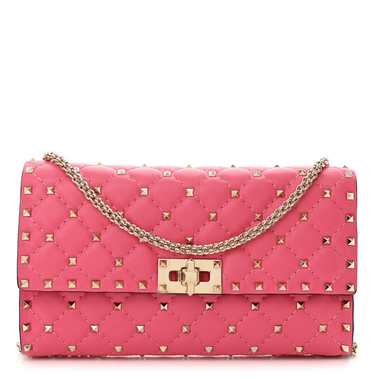 Valentino Garavani Nappa Rockstud Spike Wallet On Chain Shadow Pink 1 of 10