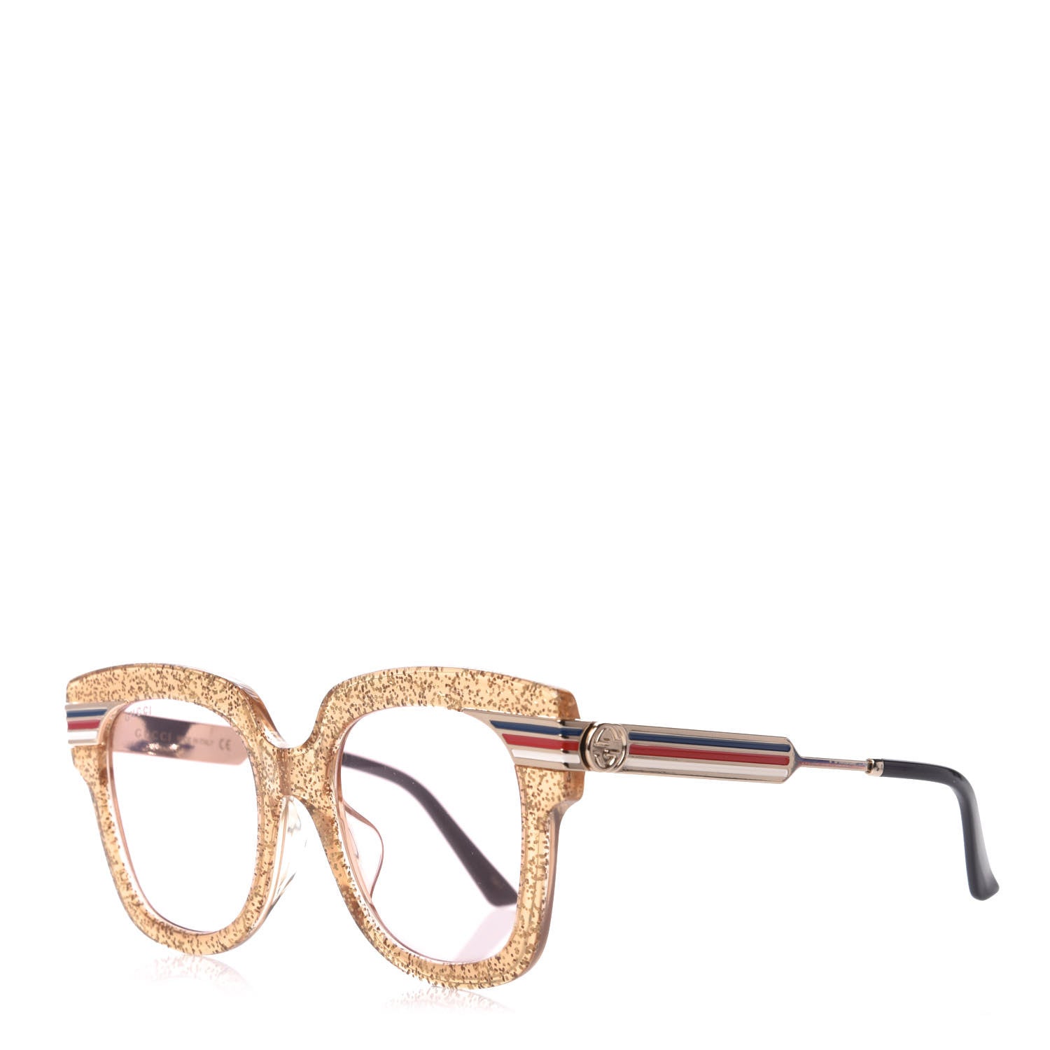 Gucci Acetate Square Frame Web Glitter GG0281S Sunglasses Gold 1 of 7
