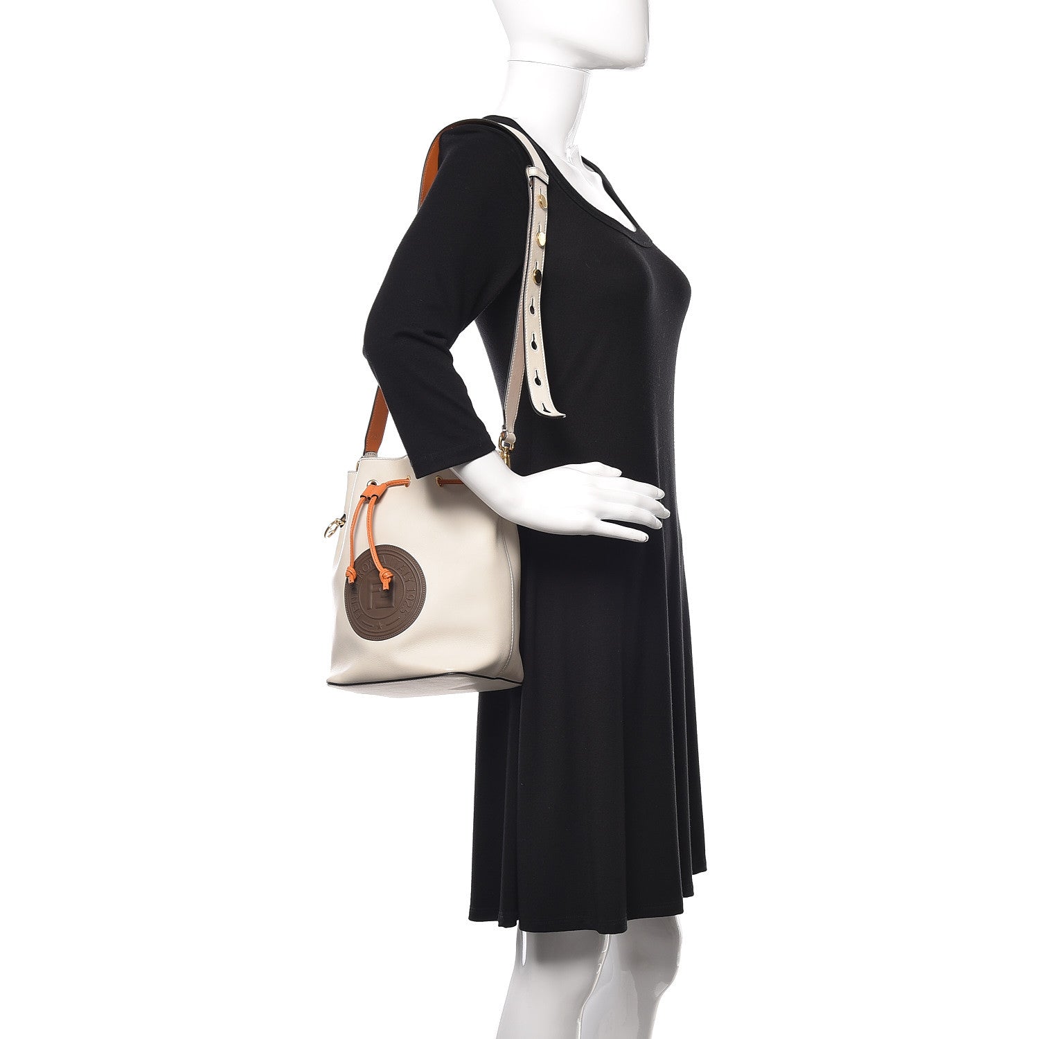 Fendi Vitello Grace Century F is Fendi Stamp Patch Bi-Color Grande Mon Tresor Bucket Bag White Ice Aranciata Maya 2 of 12