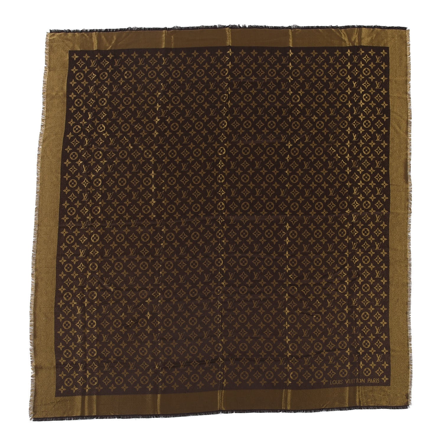 Louis Vuitton Silk Lurex Wool Monogram Shine Shawl Brown 1 of 5