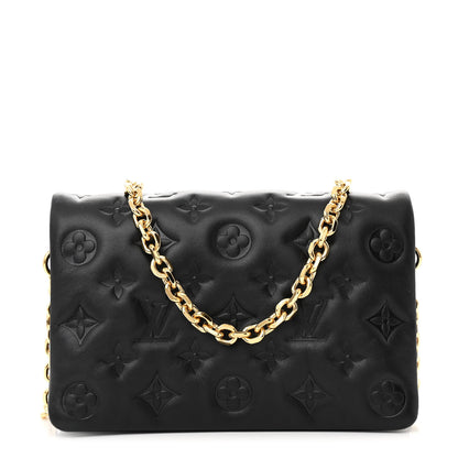 Louis Vuitton Lambskin Embossed Monogram Pochette Coussin Black 1 of 10