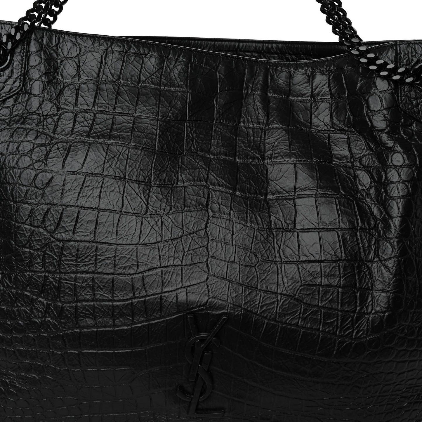 Calfskin Crocodile Embossed Monogram Medium Niki Shopping Bag Black