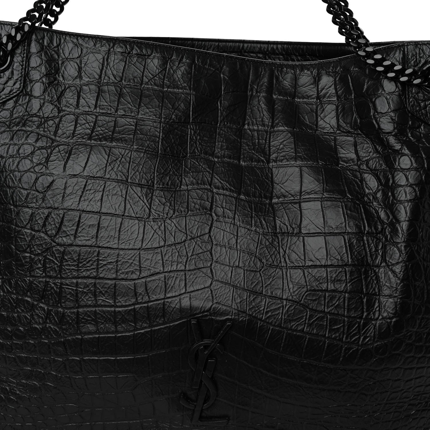 Saint Laurent Calfskin Crocodile Embossed Monogram Medium Niki Shopping Bag Black 7 of 9