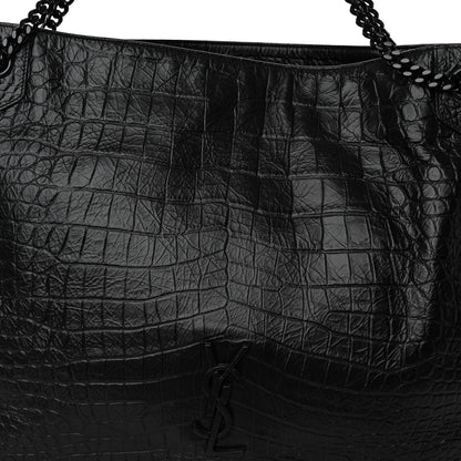 Saint Laurent Calfskin Crocodile Embossed Monogram Medium Niki Shopping Bag Black 7 of 9