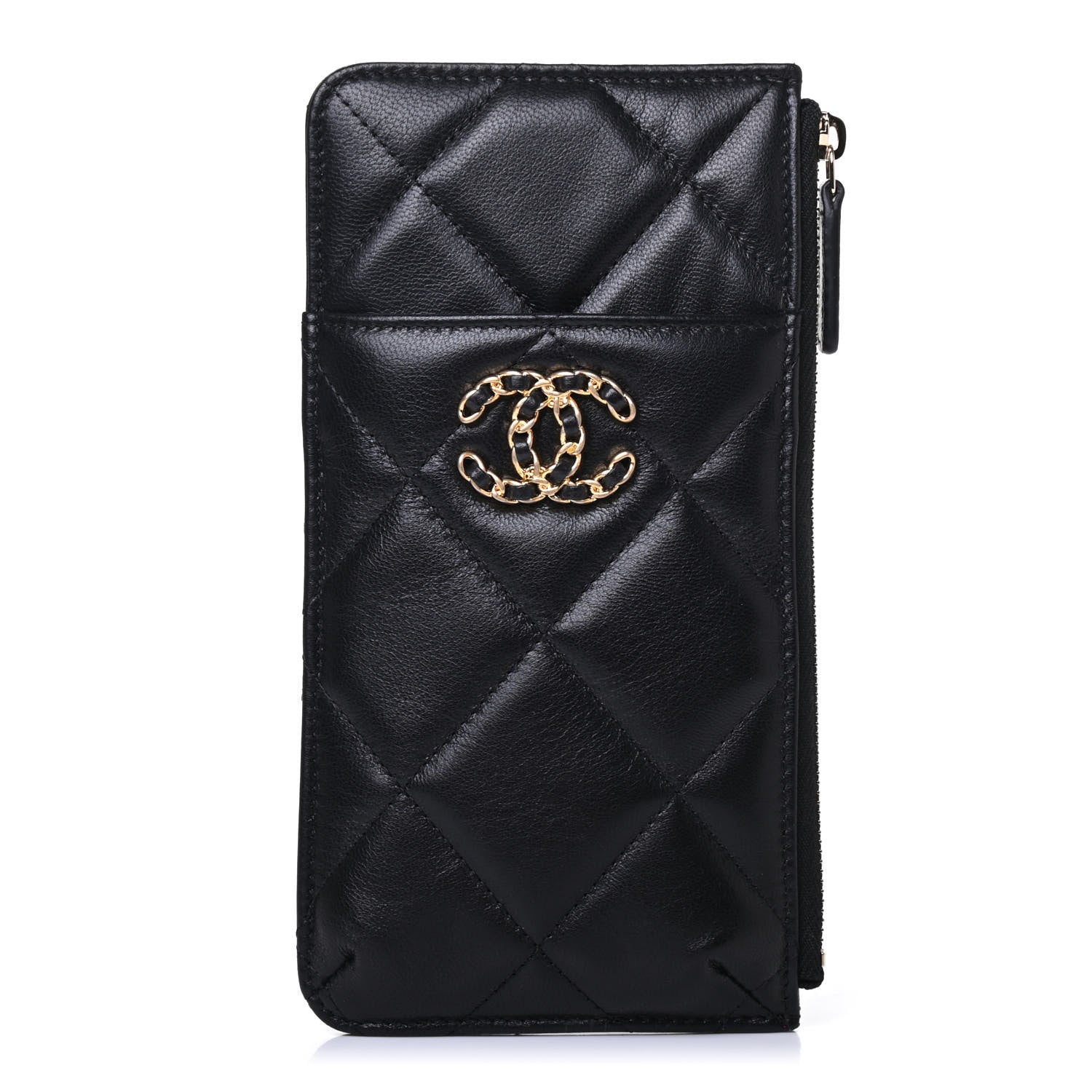 Chanel Goatskin Quilted Chanel 19 Flat Wallet Pouch Black 1 of 4
