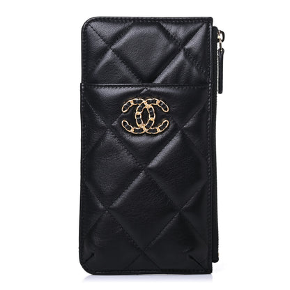Chanel Goatskin Quilted Chanel 19 Flat Wallet Pouch Black 1 of 4