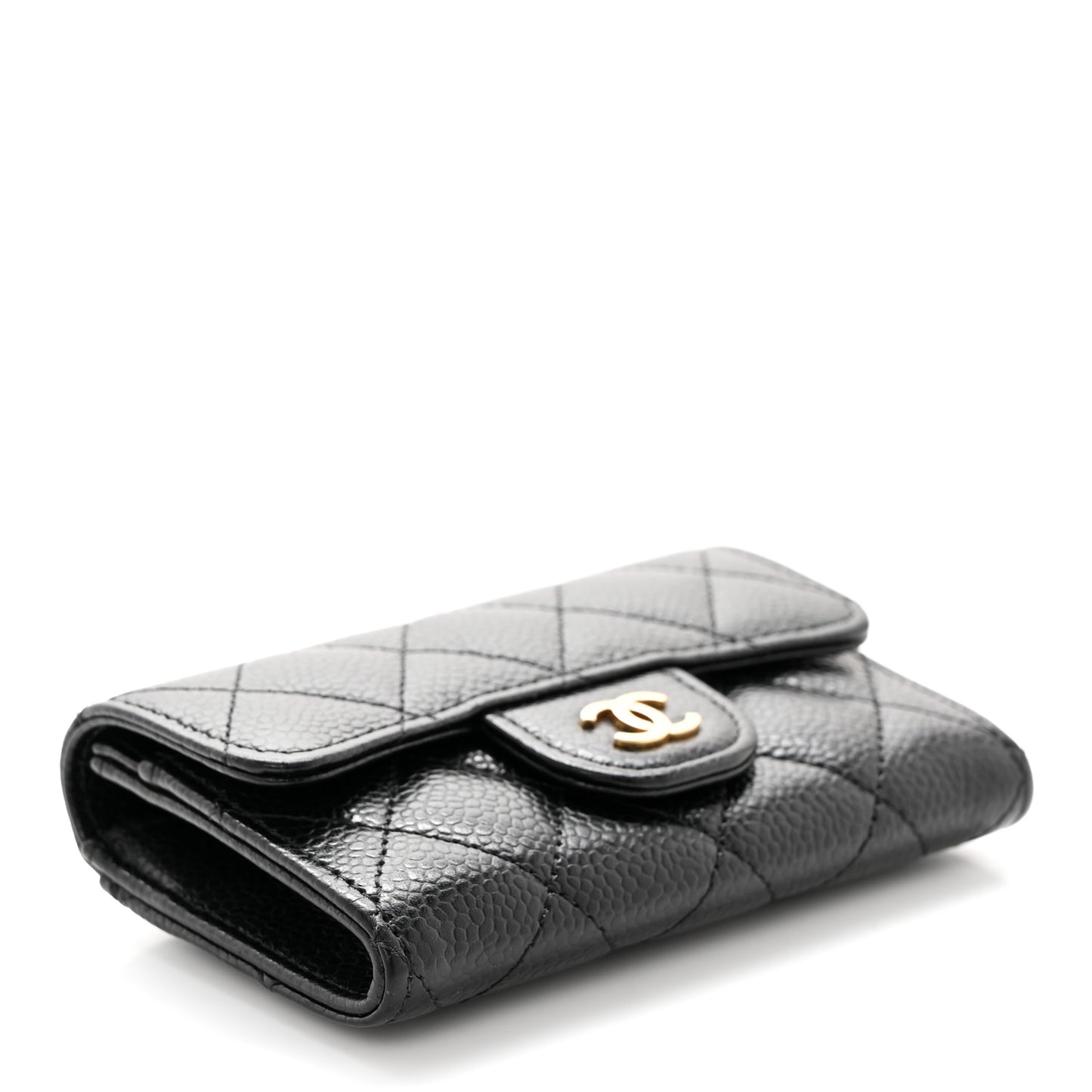 Caviar Quilted Flap Card Holder Wallet Black