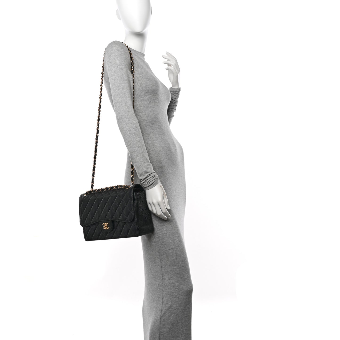 Caviar Quilted Jumbo Double Flap Black