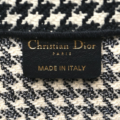 Christian Dior Canvas Houndstooth Embroidered Medium Book Tote Black White 6 of 13