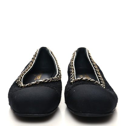 Chanel Tweed Grosgrain Chained Cap Toe Ballerina Flats 38 Black 2 of 8