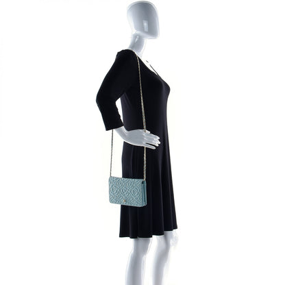 Chanel Caviar Camellia Embossed Wallet On Chain WOC Light Blue 3 of 15