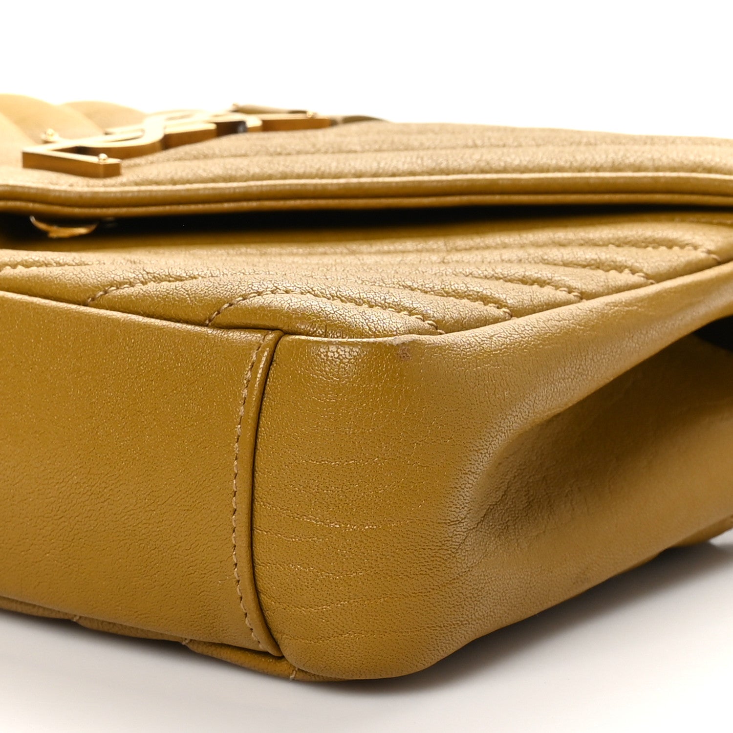 Saint Laurent Sheepskin Matelasse Chevron Monogram Medium College Bag Olive 10 of 10