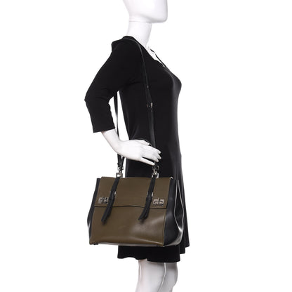 Prada City Calfskin Convertible Top Handle Tote Militare Green Black 2 of 9