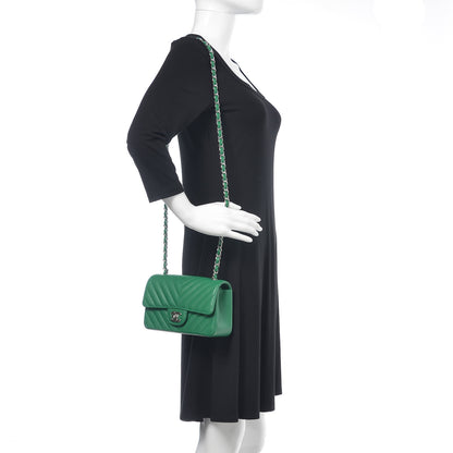 Chanel Caviar Chevron Quilted Mini Rectangular Flap Dark Green 2 of 11