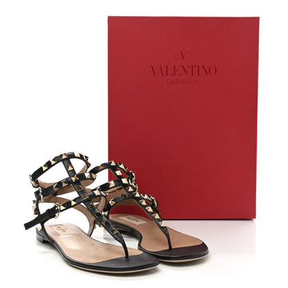 Valentino Garavani Calfskin Rockstud Ankle Wrap Flat Thong Sandals 36 Black 11 of 11