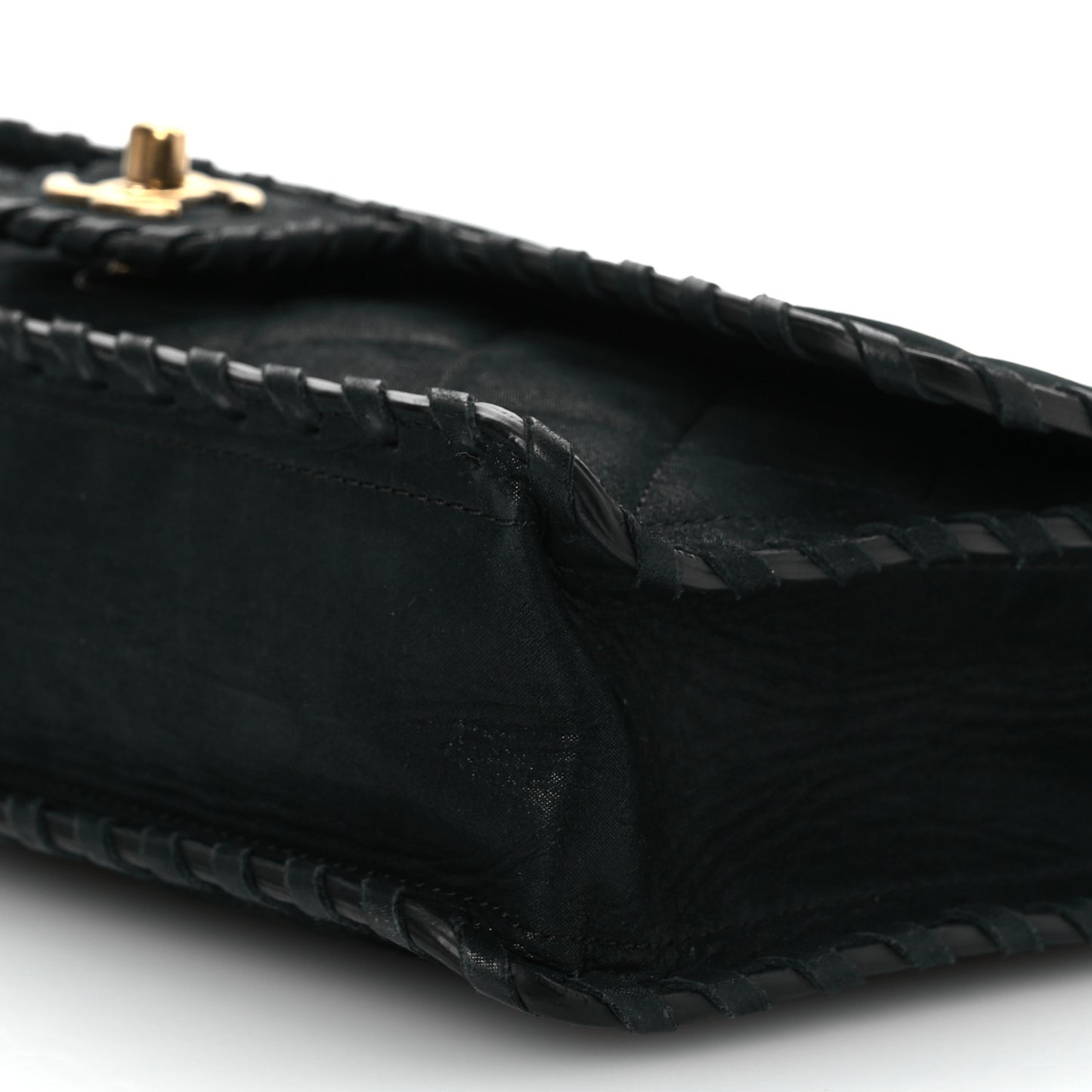 Iridescent Calfskin Small Happy Stitch Flap Black
