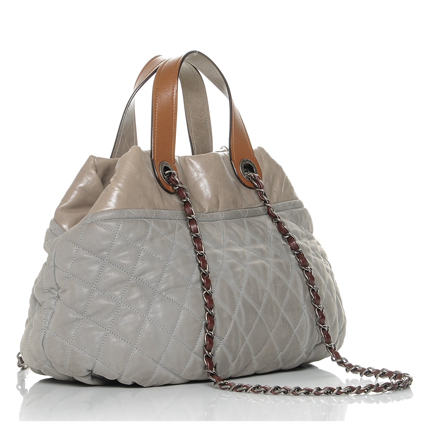 Iridescent Calfskin Quilted Small In The Mix Tote Grey