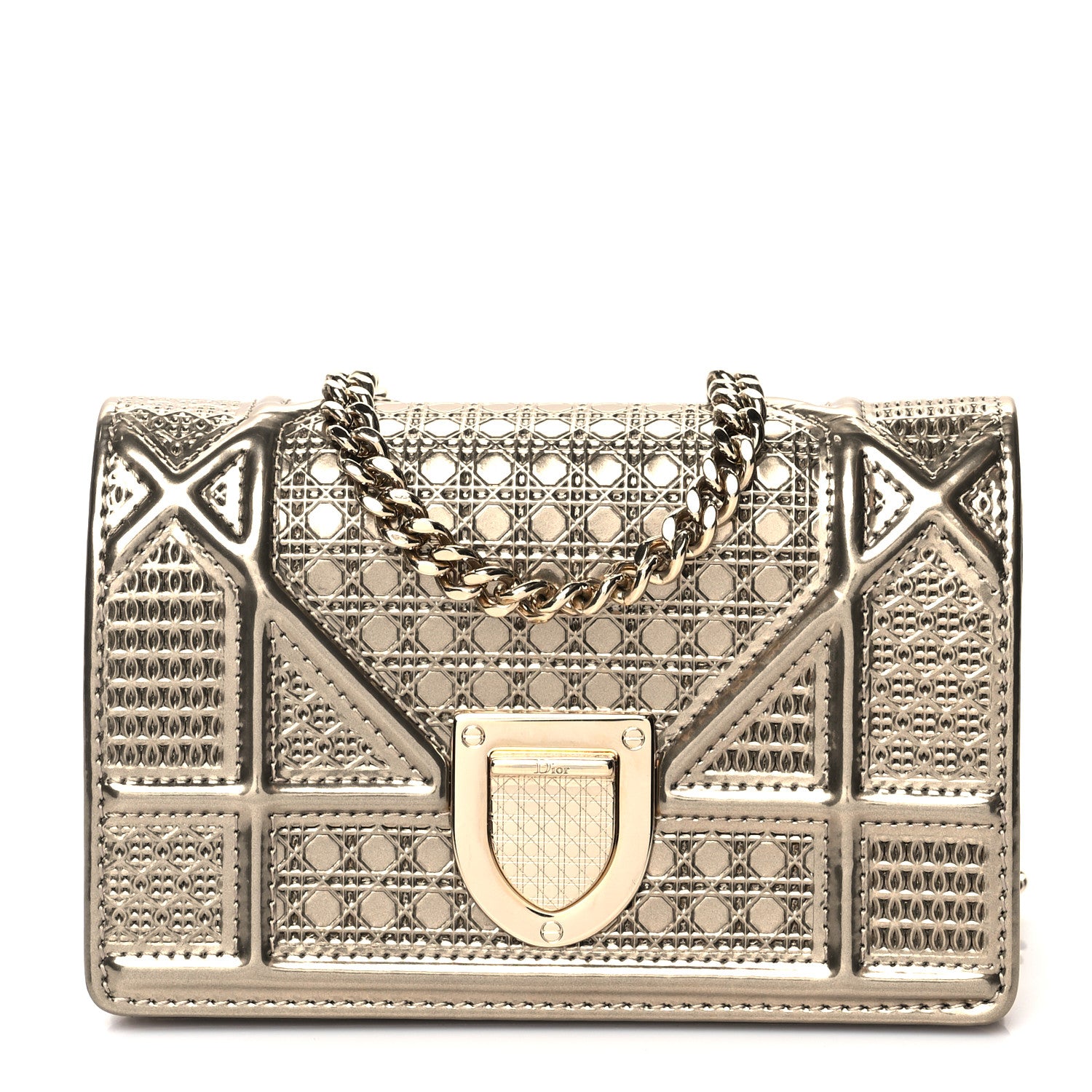 Christian Dior Metallic Patent Micro-Cannage Baby Diorama Flap Bag Gold 1 of 9