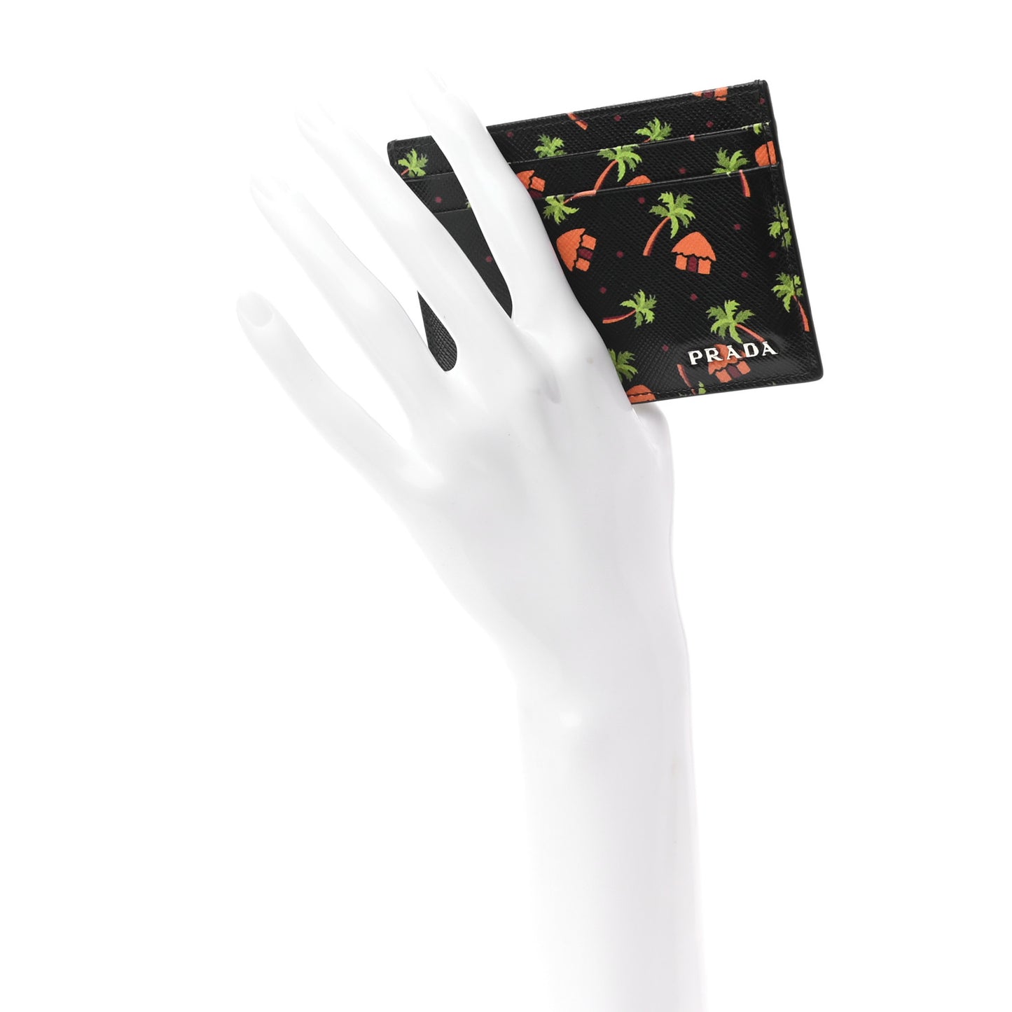 Saffiano Palm Tree Print Card Holder Black