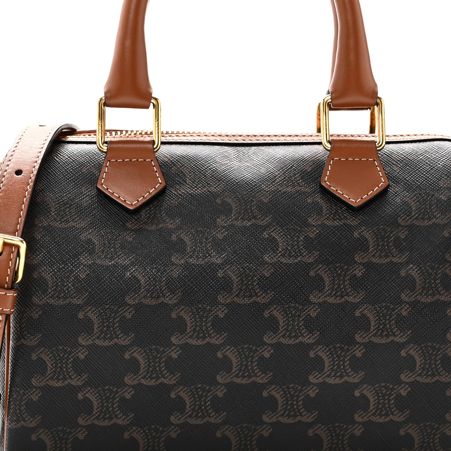 Triomphe Canvas Calfskin Small Boston Bag Tan