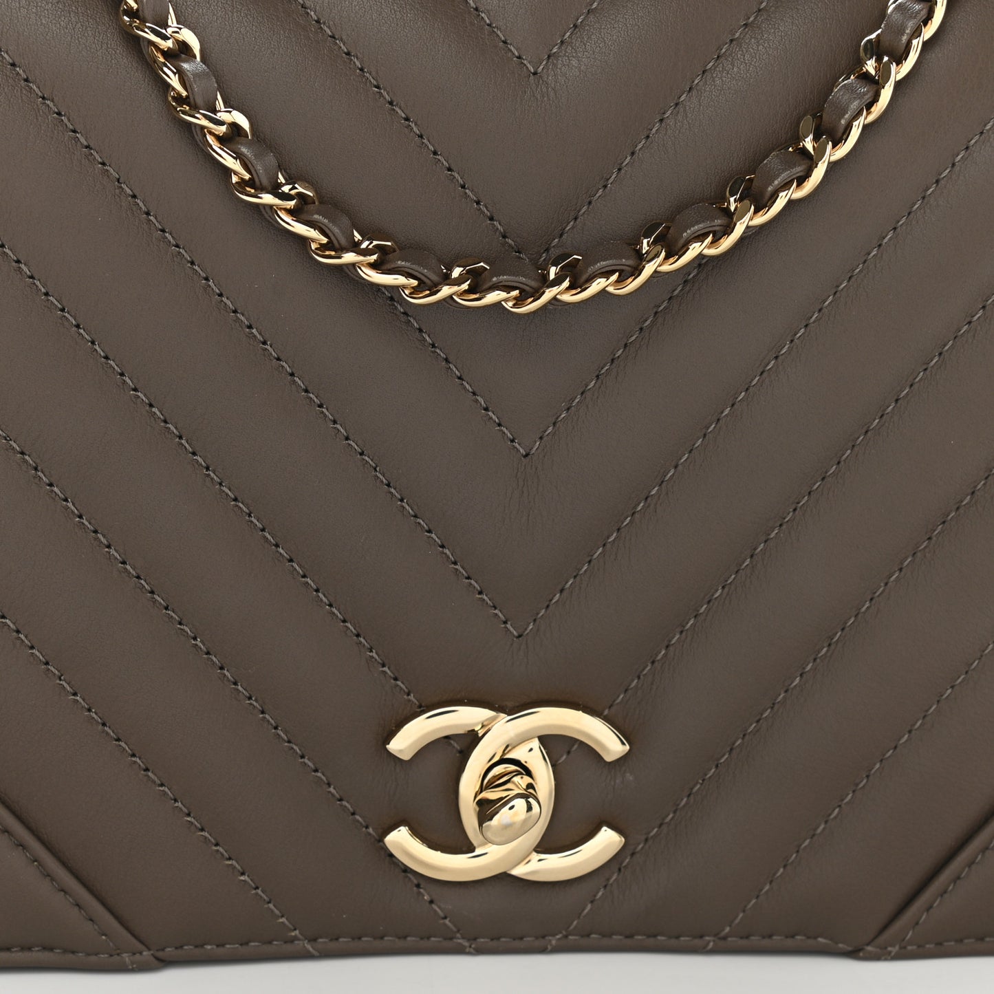 Calfskin Chevron Quilted Medium Statement Flap Khaki