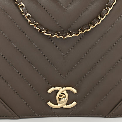 Chanel Calfskin Chevron Quilted Medium Statement Flap Khaki 8 of 11