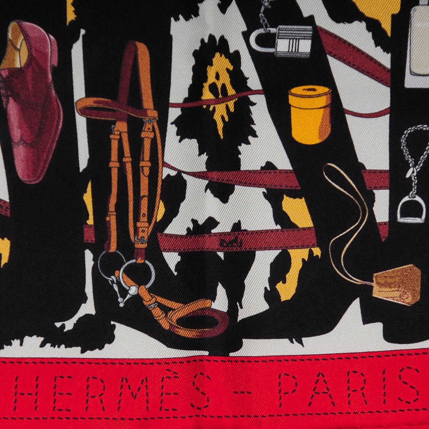 Hermes Silk Monsieur et Madame Pocket Square Scarf Rouge Gris Perle Reglisse 3 of 6
