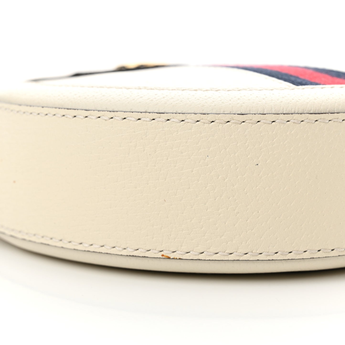 Textured Calfskin Web Mini Ophidia Round Shoulder Bag Mystic White