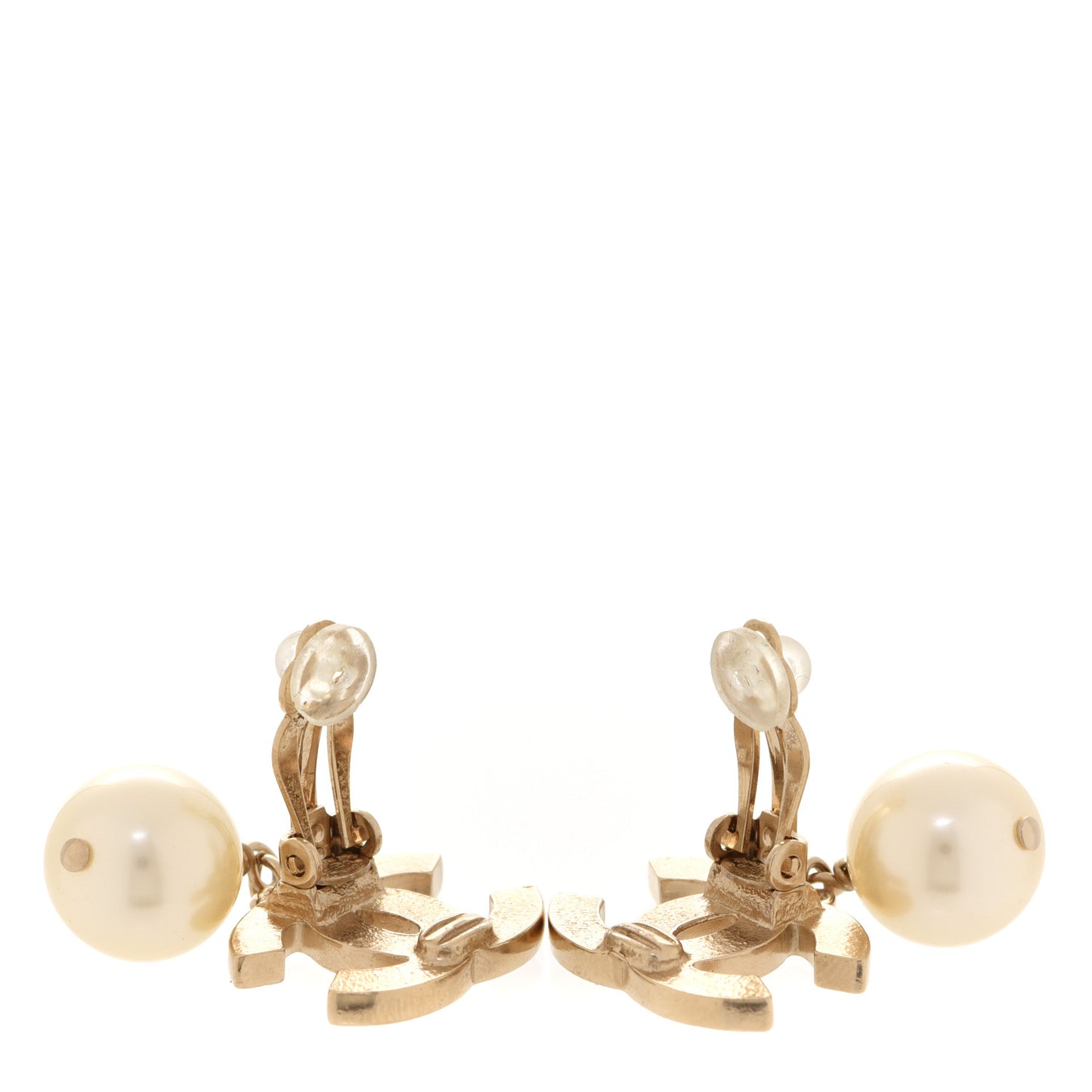 Pearl CC Drop Clip On Earrings Gold