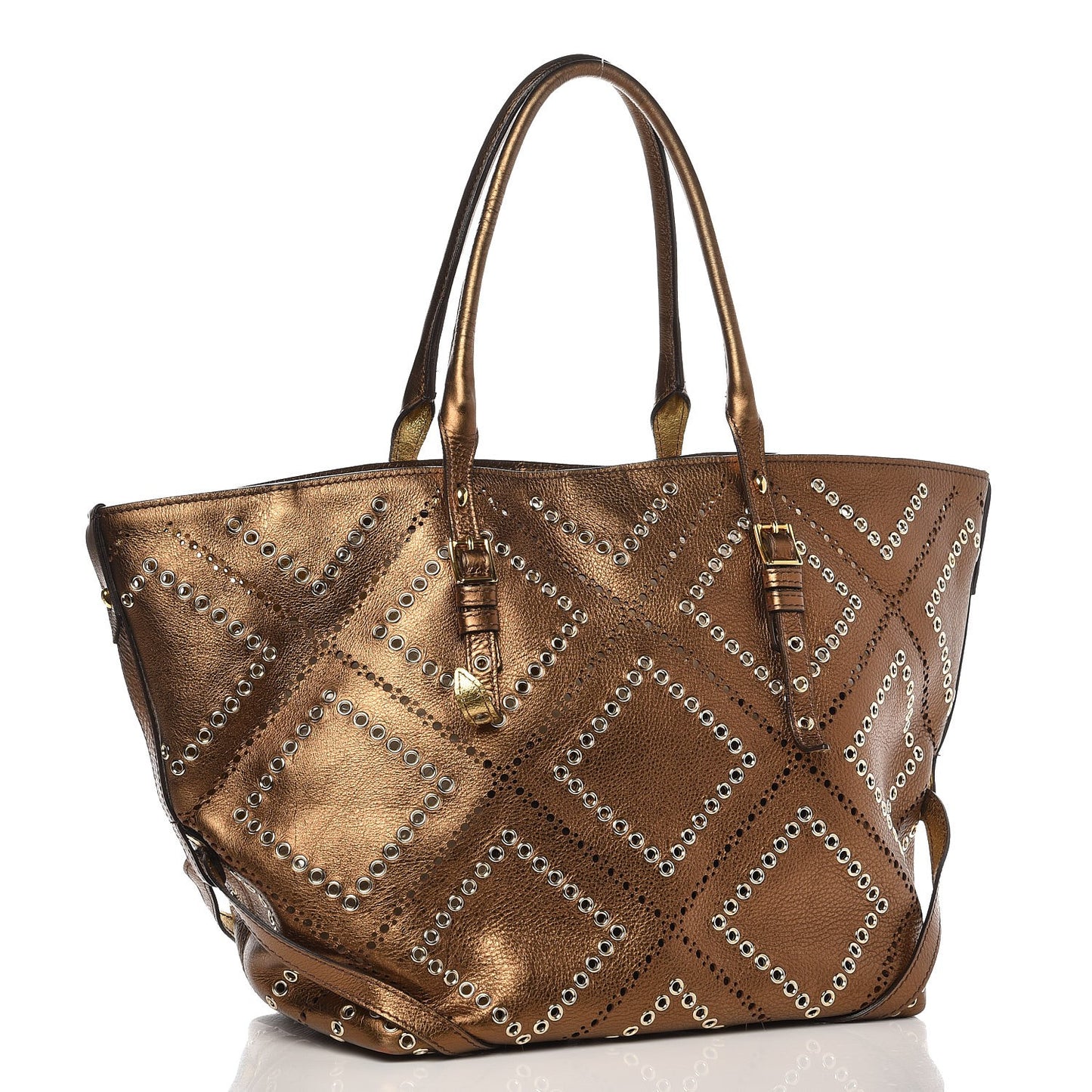 Metallic Calfskin Perforated Grommet Medium Salisbury Tote Bronze